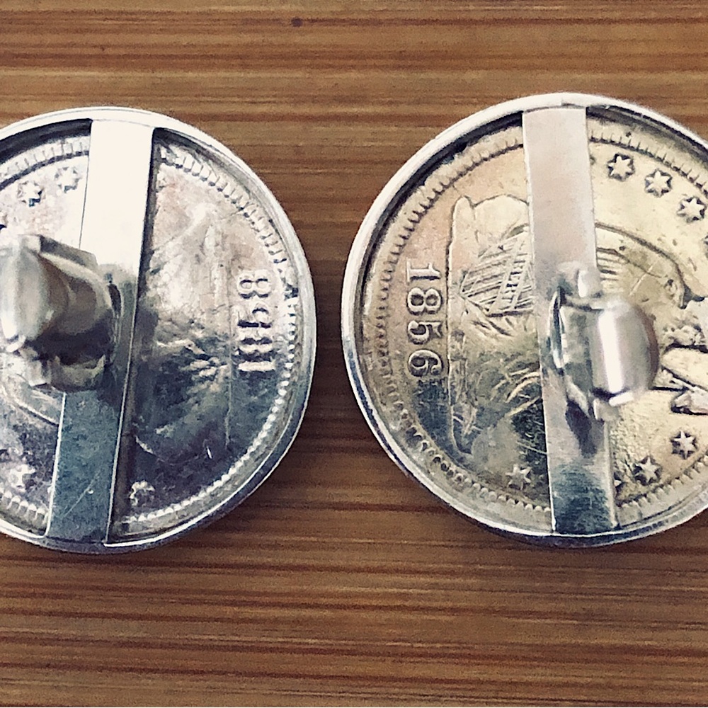 $126  Vintage Sitting Liberty & Sterling Estate Cufflinks  Dates - 1856 & 1858 - Picture 6 of 9